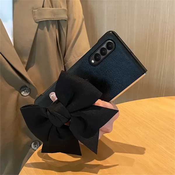 Luxury Fashion 3D Knit Bow Wristband Bracket Portable Phone Case For Samsung Galaxy Z Fold 6 5 4 3 2 5G Shockproof Leather Cover - Image 4