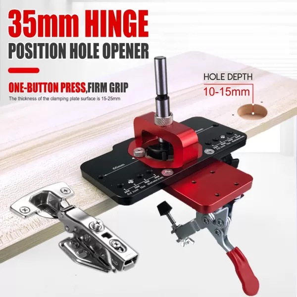 35MM Aluminum Alloy Hinge Boring Hole Drill Guide Hinge Jig with Clamp For Woodworking Cabinet Door Installation Woodwork Tools