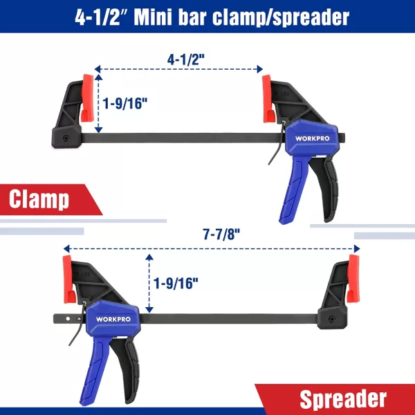 WORKPRO 4-Piece Bar Clamp Set Woodworking Work Bar F Clamp Clip Set 4.5-inch & 6-inch DIY Carpentry Hand Tool Gadget - Image 2