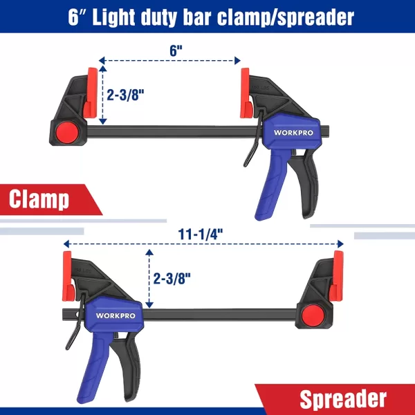 WORKPRO 4-Piece Bar Clamp Set Woodworking Work Bar F Clamp Clip Set 4.5-inch & 6-inch DIY Carpentry Hand Tool Gadget - Image 3