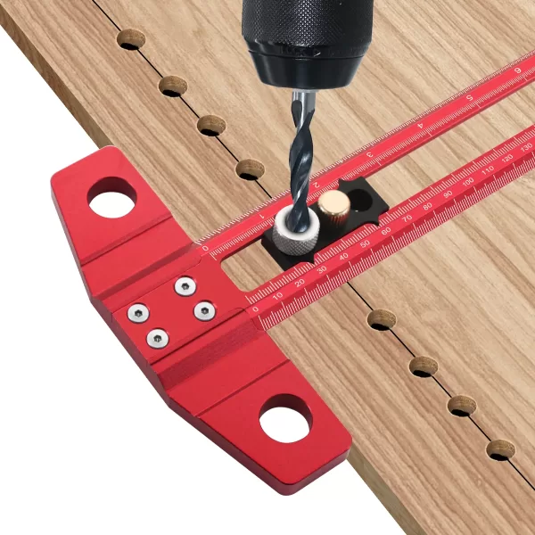 Woodworking 2 in 1 Drilling Positioning Scoring Ruler Aluminum Scriber Marking T Square Dowelling Jig with 6/8/10mm Drill Sleeve - Image 5