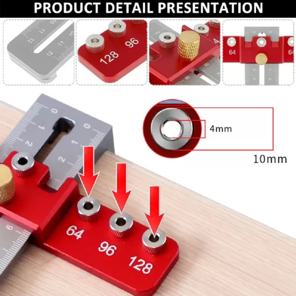 Cabinet Hardware Jig, Hole Spacing Cabinet Handle Template Tool Doweling Jig, Aluminum Alloy Punch Locator Drill Guide for Door - Image 2