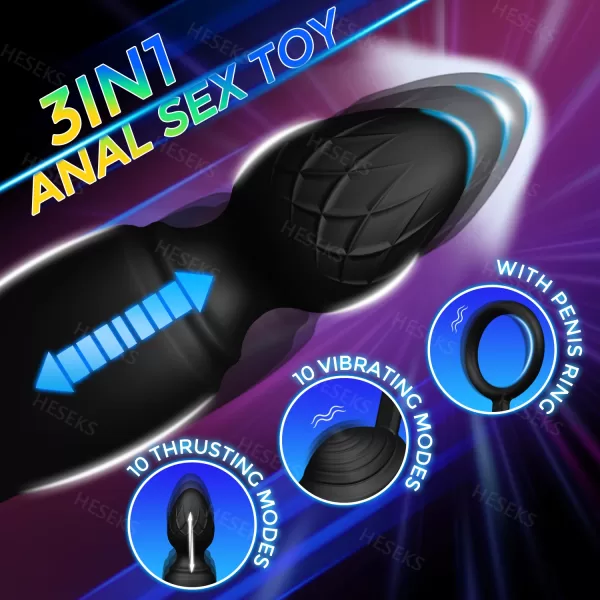 HESEKS Male Thrusting Prostate Massager Wireless Remote Control Anal Plug Dildo Butt Plug Telescopic Cock Ring Sex Toys for Men - Image 4