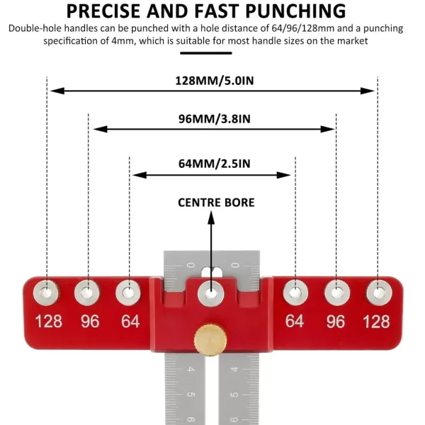 Cabinet Hardware Jig, Hole Spacing Cabinet Handle Template Tool Doweling Jig, Aluminum Alloy Punch Locator Drill Guide for Door - Image 3