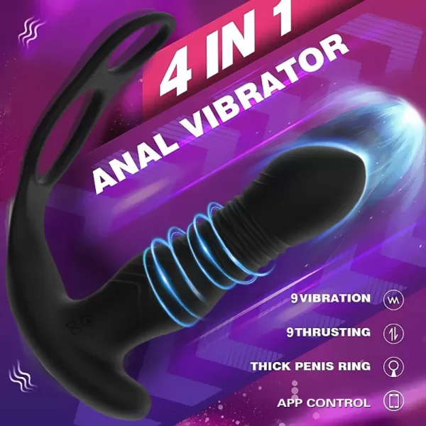 App Thrusting Prostate Massager Anal Dildo Vibrator Penis Cock Ring Telescopic Prostate Massager Vibrator Anal Plug Sex Toys Men - Image 2