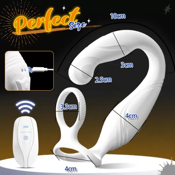 Male Anal Vibrator Prostate Massager C-Shaped Rotating Penis Ring Adult Anal Toys With Dual Silicone Cock Rings Sex Toys - Image 5