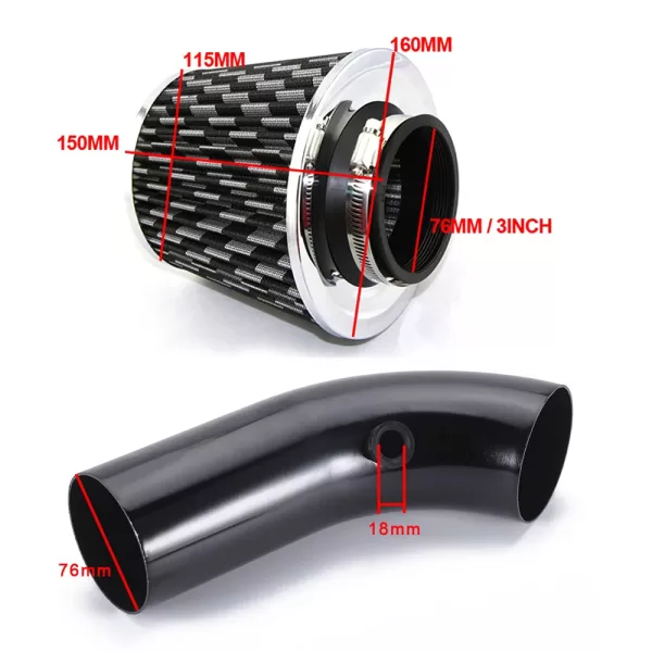 76mm Car Refitted Winter Mushroom Head Air Filter Intake Pipe Filter High Flow High Cold Air Filter Aluminum Pipe Kit - Image 4