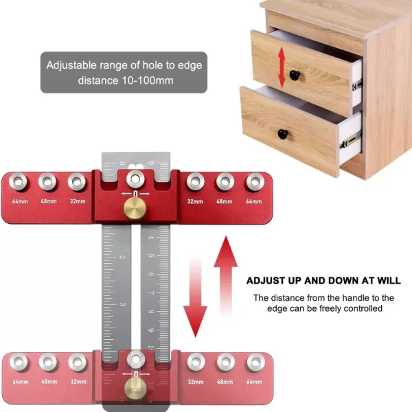 Cabinet Hardware Jig, Hole Spacing Cabinet Handle Template Tool Doweling Jig, Aluminum Alloy Punch Locator Drill Guide for Door - Image 4