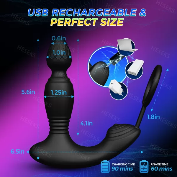 HESEKS Male Thrusting Prostate Massager Wireless Remote Control Anal Plug Dildo Butt Plug Telescopic Cock Ring Sex Toys for Men - Image 6