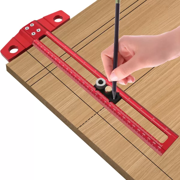 Woodworking 2 in 1 Drilling Positioning Scoring Ruler Aluminum Scriber Marking T Square Dowelling Jig with 6/8/10mm Drill Sleeve - Image 4