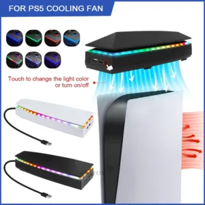 Upper Cooling Fan for PS5 Console Base Game Cooler Stand Bracket with RGB Dustproof Atmosphere Colorful Lighting LED Accessory