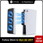IINE PS5 Temperature-Controlled Cooling Fan Upgraded Cooler Fan with USB3.0 Hubs Compatible with PS5 Disc & Digital Edition